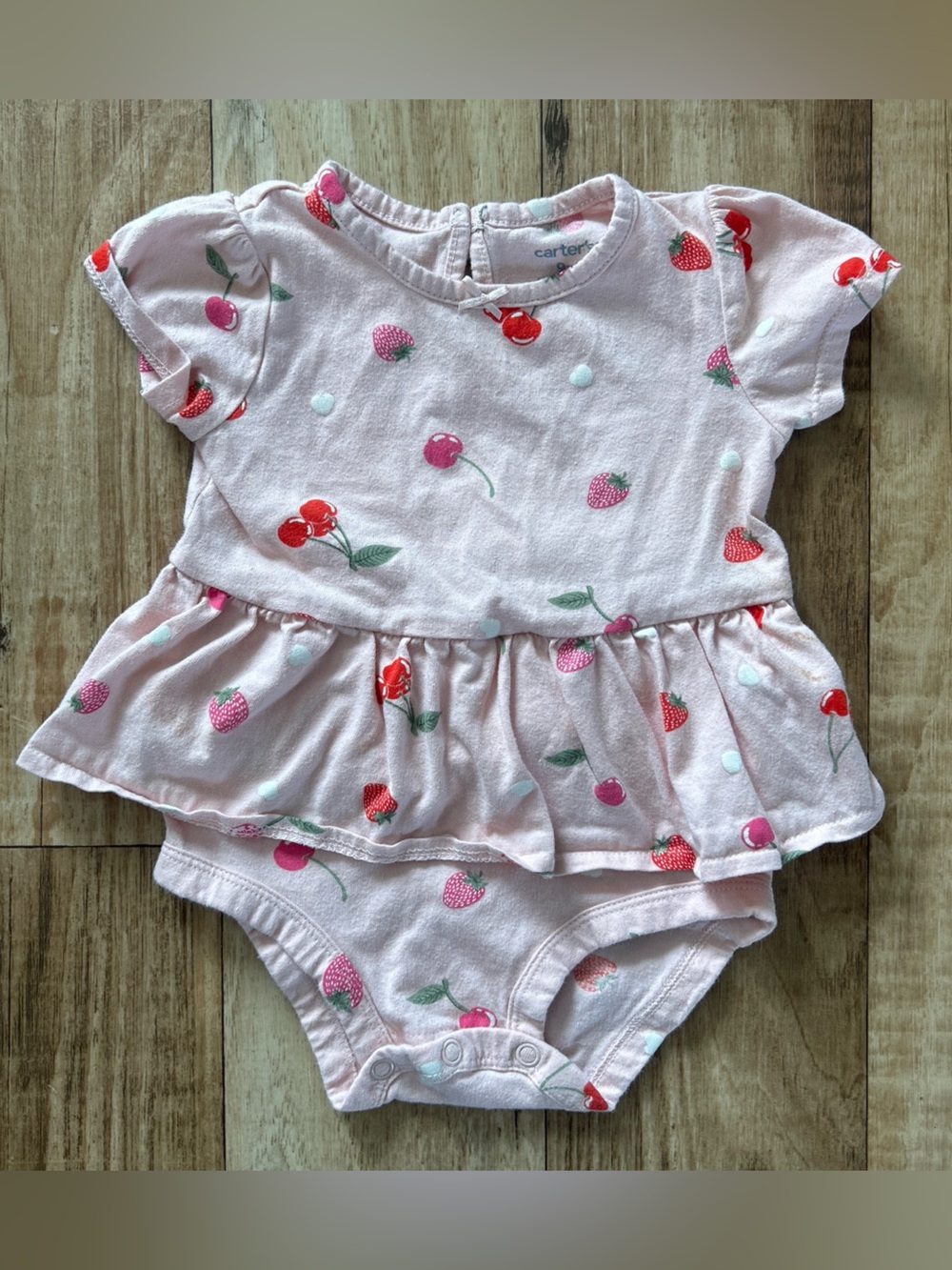 Carter's Light Pink Fruit-Print Ruffle Baby Romper size 9 months